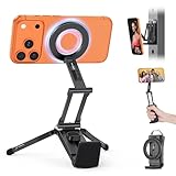 OMOTON Magsafe スマホスタンド360°、調整可能なアルミニウム製磁気式マグセーフ iPhone Stand 三脚（iPhone 17/16/15/14/13 Pro Max対応）、折りたたみ式スマートフォンスタンドVlog・ジム・旅行シーンに最適なエッセンシャルアクセサリー