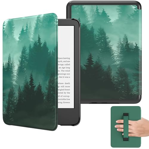Funda Kindle 6 para leer en el transporte con diseño bosque verde texturizado MoKo