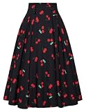 Belle Poque Midi Skirt for Women A Line Pleated Skirt Knee Length Skirt Black Cherry M