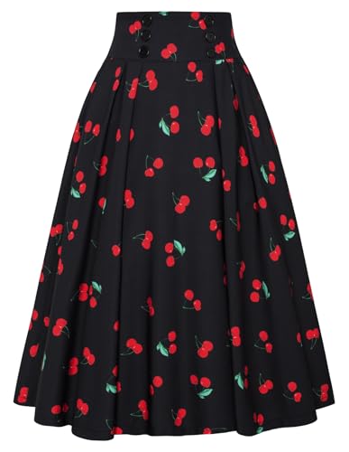 Image of Belle Poque Women's Midi Pleated A-Line Skirts Pockets