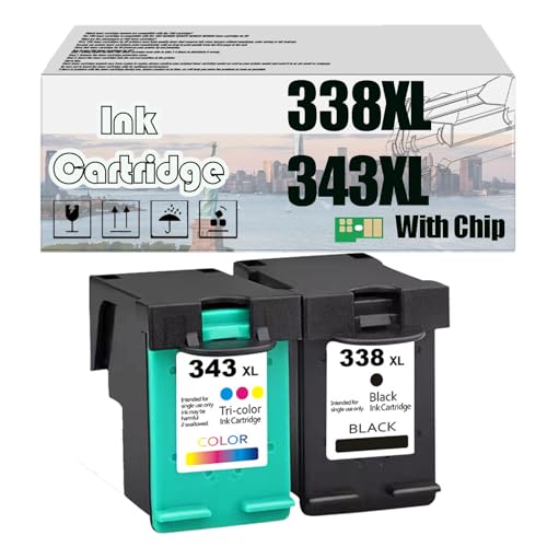 AWDAXC 338XL 343XL 338 343 Cartuchos De Tinta De 15 Ml, Compatible para HP 460C 5740 5940 6520 6540 6620 6840 6940 6980 6200 6210 7210 7310 7410 Impresoras