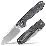Vosteed Pocket Folding Knife, EDC Knife with 3.25 inch Sandvik 14C28N Steel Blade, Micarta Handle, Button Lock, Raccoon Series, Black