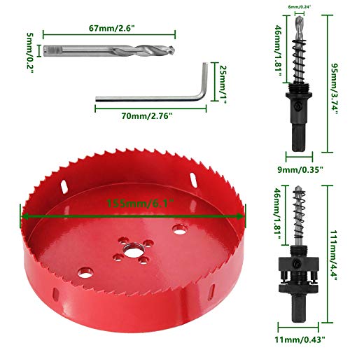 Image of Luomorgo 155mm /6.1 inch inch Hole Saw, 1 1 /4 inch Cutting Depth HSS Bi-Metal Hole Cutter for Wood Cornhole Boards Plastic Drywall & Metal Sheet