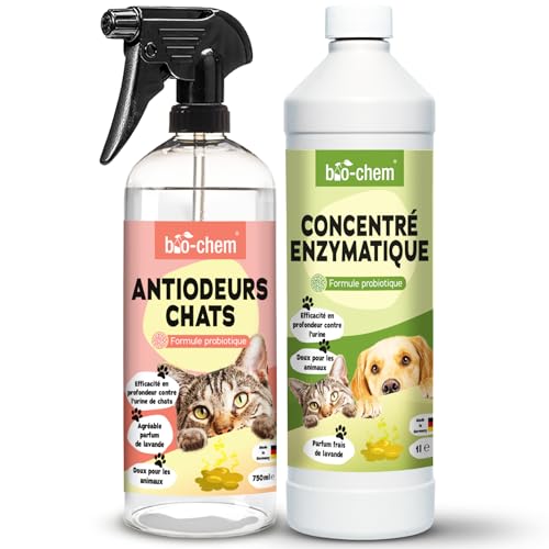 Antiodeurs pour chats Bio-Chem 1L et concentré enzymatique desodorisant maison