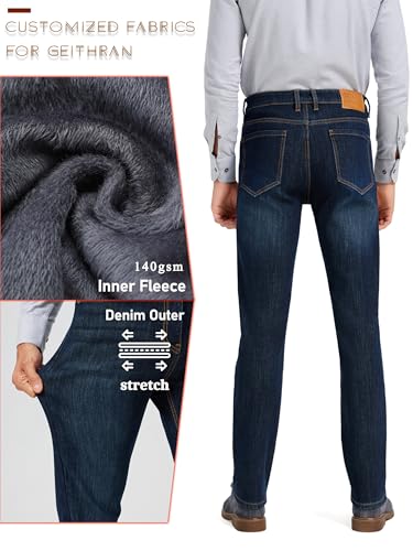 Thermal Stretch Jeans for Men Fleece Lined Winter Pants Regular Fit Business Casual3