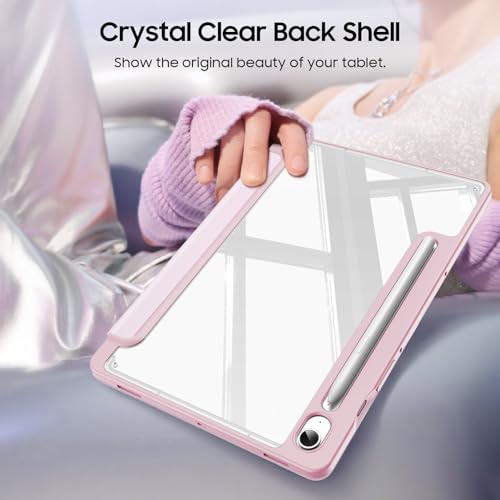 Image of Fintie Hybrid Slim Case for Samsung Galaxy Tab S9 FE 10.9 Inch /Galaxy Tab S9 11 Inch 2023 with S Pen Holder, Shockproof Cover with Clear Transparent Back Shell, Auto Wake /Sleep, Pink