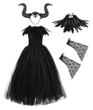 Tutu Dreams Halloween Witch Costumes for Girls Kids Black Tutu Dress with Horns Headband Dress Up Clothes