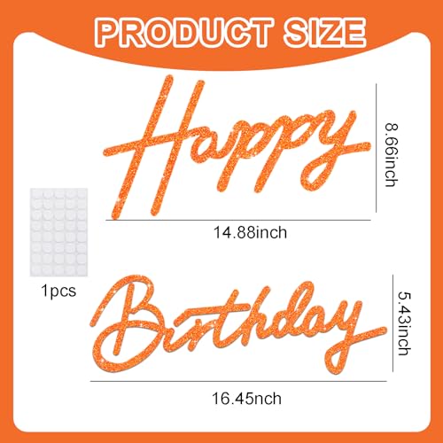 Image of TONIFUL Happy Birthday Sign for Backdrop - Glitter Orange Felt Banner - Includes Dot Glue - Perfect for Birthday Party Backdrop,Wall Decr,Balloon Arch,Photo Background