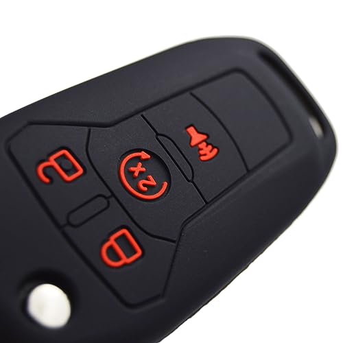 Image of Silicone Rubber Key Fob Covers Protector for Ford F150 F250 F350 F450 F550 Raptor Ranger Transit Fusion Bronco Lightning Maverick XLT (Flip Key)