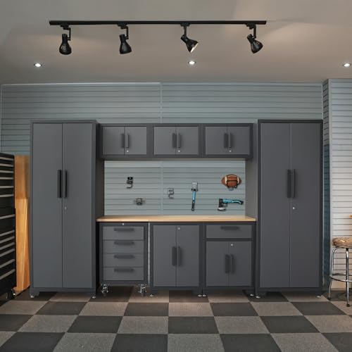 Image of Torin Garage Cabinets Storage System, 9-Pcs Workshop Cabinet Set in Black | Included Steel Drawers Rolling Chest,Locked Storage Cabinet, Perfect for Organizing Garage and Tools, Black /Grey