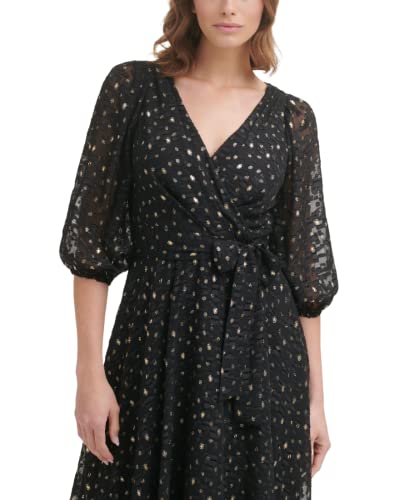 Image of DKNY Women's Half Balloon Sleeve Faux Wrap Midi Dress