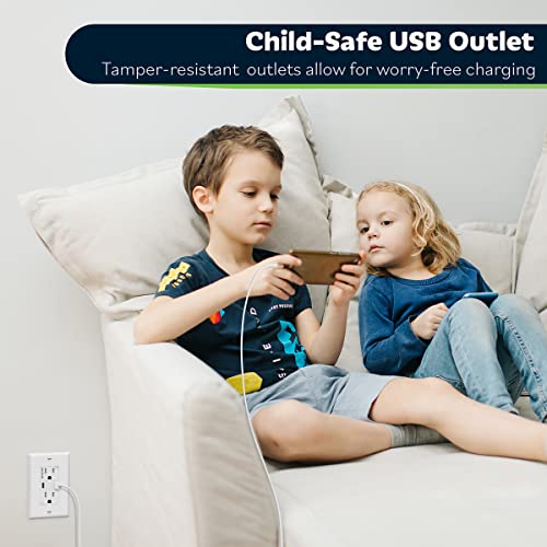 Topgreener 5.8A Ultra-High-Speed Usb C Wall Outlet Charger, 15A Duplex Tamper-Resistant Receptacle Plug, Charging Power Outlet With Usb Ports, Electrical Usb Socket, Ul Listed, Tu21558Ac, White #TOP5