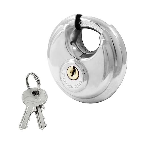 Biaungdo Round Disc Padlock, Heavy Duty Disc Locks Stainless Steel Round Lock with Key Padlock Locks for Storage Unit, Fence, Garages, Sheds(3/8