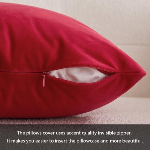 Image of MIULEE Pack of 2 Red Velvet Pillow Covers Decorative Square Pillowcase Soft Solid Cushion Cases Holiday Home Decor for Sofa Couch Bedroom Car 18x18 Inch