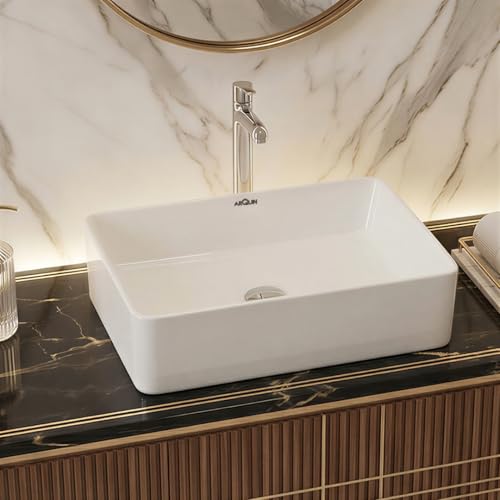 Image of ARQUIN ARQUIN Wash Basin for Bathroom Table Top Washbasin, Countertop Basin | Ceramic Washbasin Bathroom,Hotel | Living Room | Office Vanity Wash Basin (19.69x13.78x5.12 Inch)