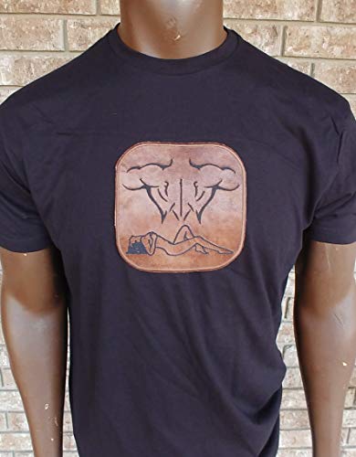 Back, embroidered faux leather patch t-shirt design