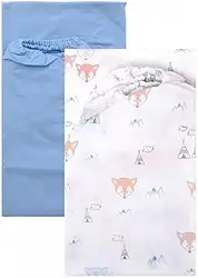 Kit 2 un Lençol Para Berço Americano Bebe Elástico Avulso Menino 130x70CM 100% Algodão Raposinha Aauzl e Branco