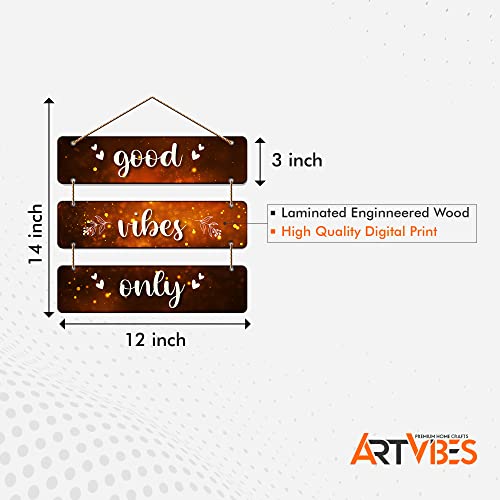 Artvibes Good Vibes Only Wooden Wall Hanger for Home Decor | Office | Gifts | Bedroom | Living Room | Quotes Decorative Items | Wall Hangings for Home Decoration | Artworks (WH_5301N)