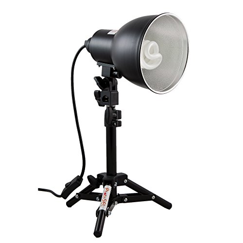 PhotoSEL LS11E21 - Kit de Luz de Iluminación Fotográfica Estudio de Sobremesa (1 x Bombilla Continua, Reflector de luz y Trípode Corto), 26W