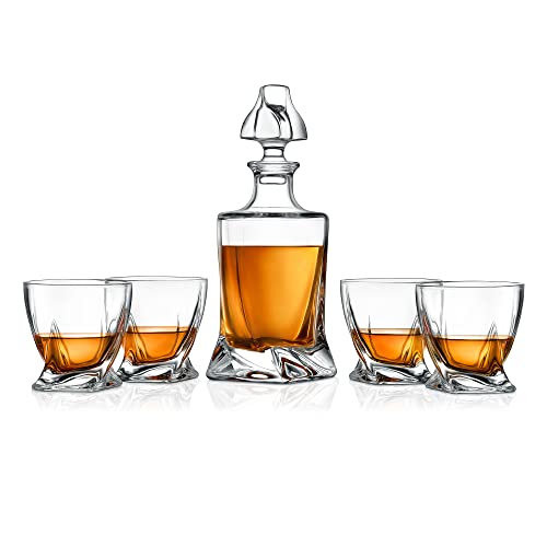 Home Bar Whiskey Dekanter, Whiskey Glas Dekanter Luftsprudler Set mit vier 750 ml Whiskey Gläsern, elegante Home Bar und Tabletop Akzent Dekoration, trennt Sediment effektiv vor dem Ausgießen Cover