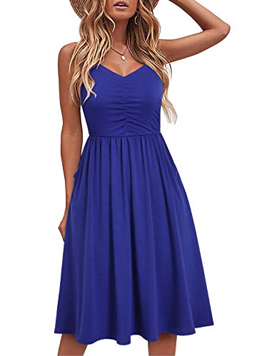 Image of YATHON Casual Dresses for Women Sleeveless Cotton Summer Beach Dress A Line Spaghetti Strap Sundresses with Pockets