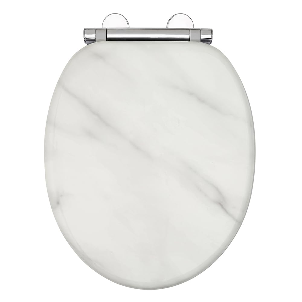 Aqualona Marble Toilet Seat Aqualona® Premium Tongue And Groove Soft Close Toilet Seat - Moulded Wood - Stainless Steel Slow Close Hinges - Wipe Clean - Contemporary Design - Durable (Marble Toilet Seat)