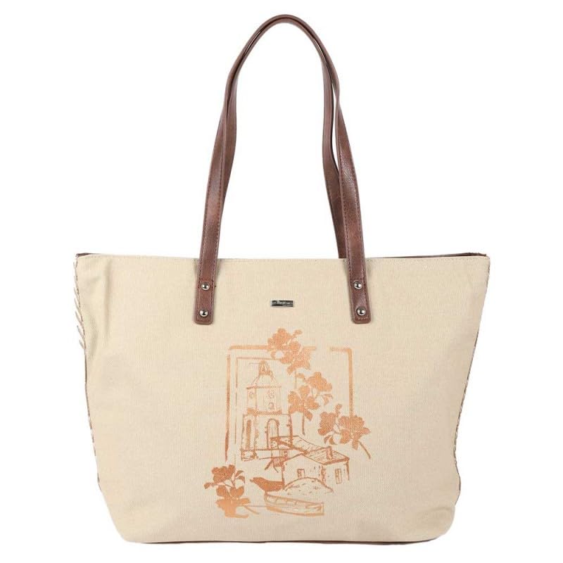 Sac shopping Oliana pour vos sorties en ville grand cabas de plage en toile beige brillant