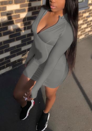 Image of Front Zipper Bodycon Dress Party Long-Sleeve Club Dresses