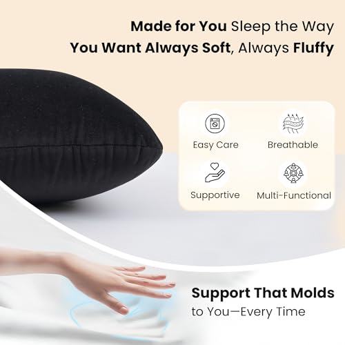 Image of CareFoam Memory Foam Square Cushion for Car, Sofa /Diwan, Bed, Chair & Decoration | Highly Durable, Hypoallergenic | 14 inchx 14 inch x 4 inch | Velvet Cover | Black, Pack of 5