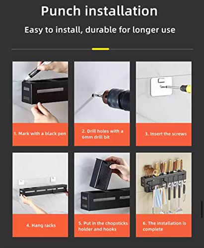 Deejay Kitchen Shelf Wall Mount Knife Holder,Towel Hanger, Spatula Ladle Hanging Hooks, Cutlery Holder Storage Rack High Grade Metal Multi-Purpose (44 x 4.5 x 8cm)