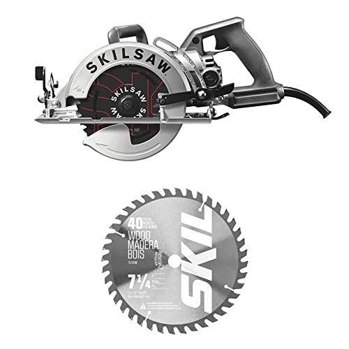 SKILSAW 15-Amp 7-1/4-Inch Aluminum Worm Drive Circular Saw with 40-Tooth Carbide Tipped Circular Saw Blade (SPT77W-01 & 75740W)