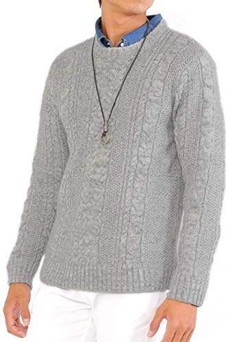 Amazon スペイド Spade セーター メンズ ニット ケーブル Uネック クルーネック ローゲージ E5 L グレー セーター 通販