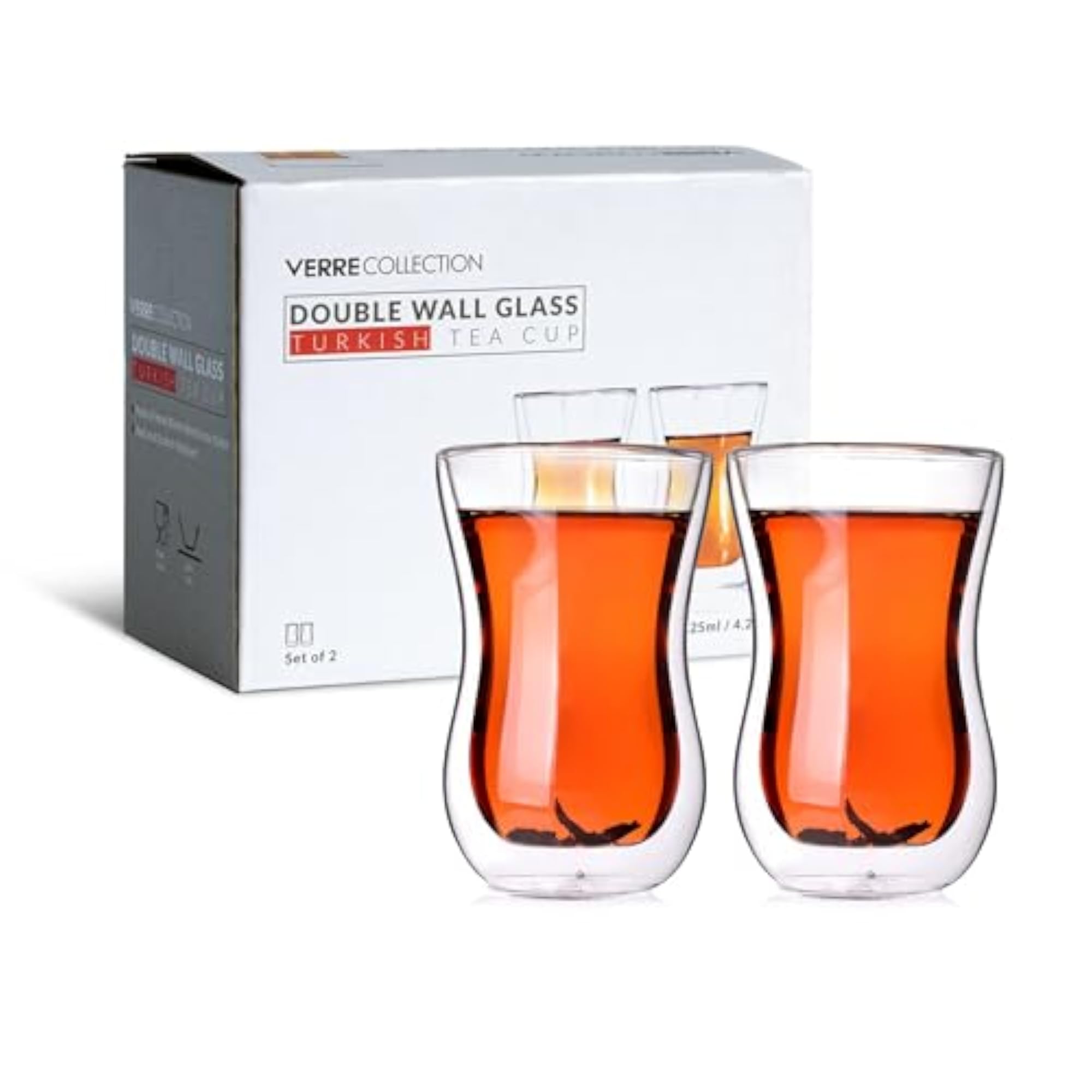 Original Double Wall Turkish Tea Glass Cups, Set of 2