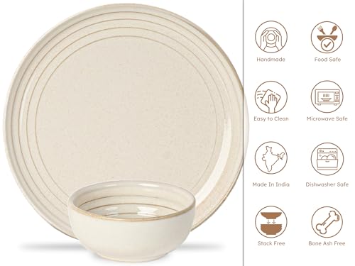 Image of Bodhi House Handcrafted Chip Resistant Porcelain Dinner Set, 12 Pieces Dish Set Serving for 6, Microwave and Dishwasher Safe, Bone-ash Free, Crockery Set for Dining and Gifting, Spanish White