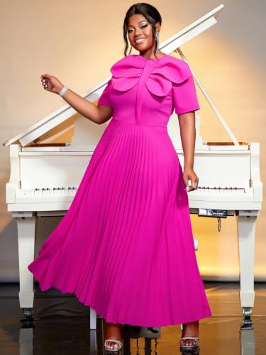 Image of AOMEI Casual Church Dresses for Women 2026 Summer Pleated Short Sleeve Round Neck Dragonfly Spring Maxi Dress