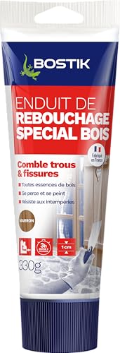 Bostik Enduit de Rebouchage Spécial Bois – Pâte à Bois Extérieur et Intérieur – Pour Combler Trous et Fissures Jusqu’à 1 cm – Enduit Prêt à...