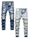 Anbreuinron Boy's Blue Ripped Jeans Stacked Skinny Fit Destroyed Distressed Fashion Comfy 2-Pack Denim Jeans Pants,12