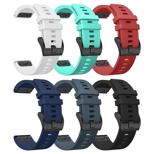 GinCoband Easy Fit Garmin Fenix 5 Bands Replacement for Garmin Fenix 5,Fenix 5 Plus,Garmin Forerunner 935 Soft Silicone 22MM (6-Pack, 22mm Width)