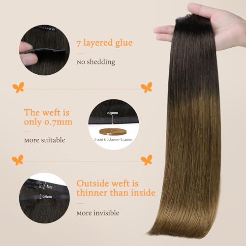 Image of DOORES Seamless Clip-in Hair Extensions, Chocolate Dip Color Melt 110g 7pcs 18 Inch, Invisi Edge Remy Natural Straight Hair