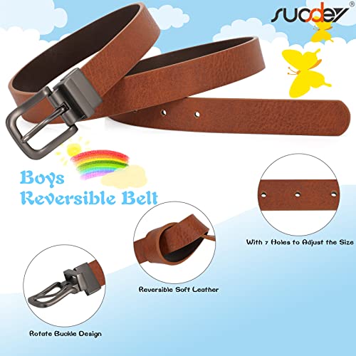 Image of Kids Reversible Belts for Boys SUOSDEY Classic Casual Children Leather Belt for School Uniform Jeans, 1-brown /Coffee, Fit Waist Size 20 inch-25 inch