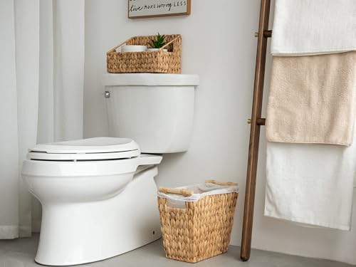 StorageWorks Wicker Waste Basket with Wooden Handles, Bathroom Trash Can, Wicker Trash Can for Bedroom, Office, Living Room, 12 Liters, 1 Pack