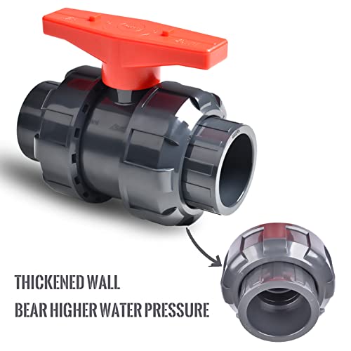 True Union Ball Valve 2" with Full Port (2-Pack), UPVC Full Flow Ball Valve - U.S. ASTM EPDM O-Rings and Reversible PTFE Seats, Rated at 230 PSI - Image 4