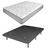 amuéblate Online - Cama Completa con Colchón Carla Reversible + Base Tapizada Extra Resistente con 6 Patas Cilíndricas Metálicas Roscadas, Gris Oscuro