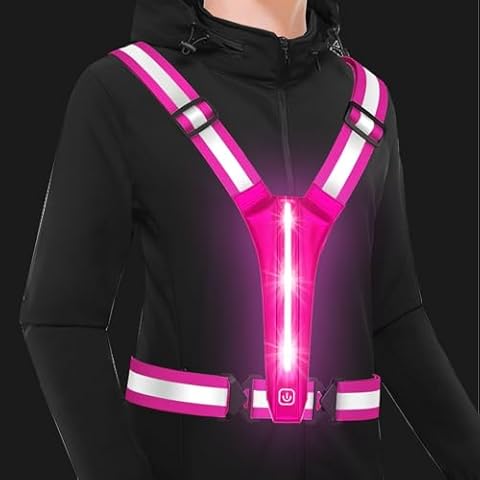 Todoxi Led Reflective Vest Safety Gear, Rechargeable Light Up Running Vest High Visibility at Night Adjustable Vest for Runners Riders Walkers Men Women (Pink) Cover