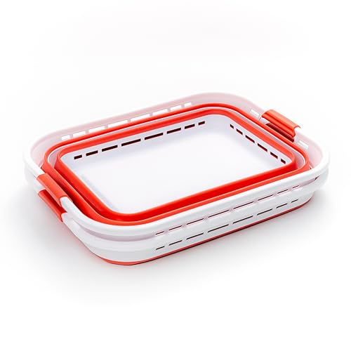 Image of SAMMART 42L (11 gallons) Collapsible Plastic Laundry Basket - Portable Pop Up Storage Container /Organizer - Portable Hamper - Space Saving Easy Storage (White /Viva Magenta [BPA Free] (Set of 2))