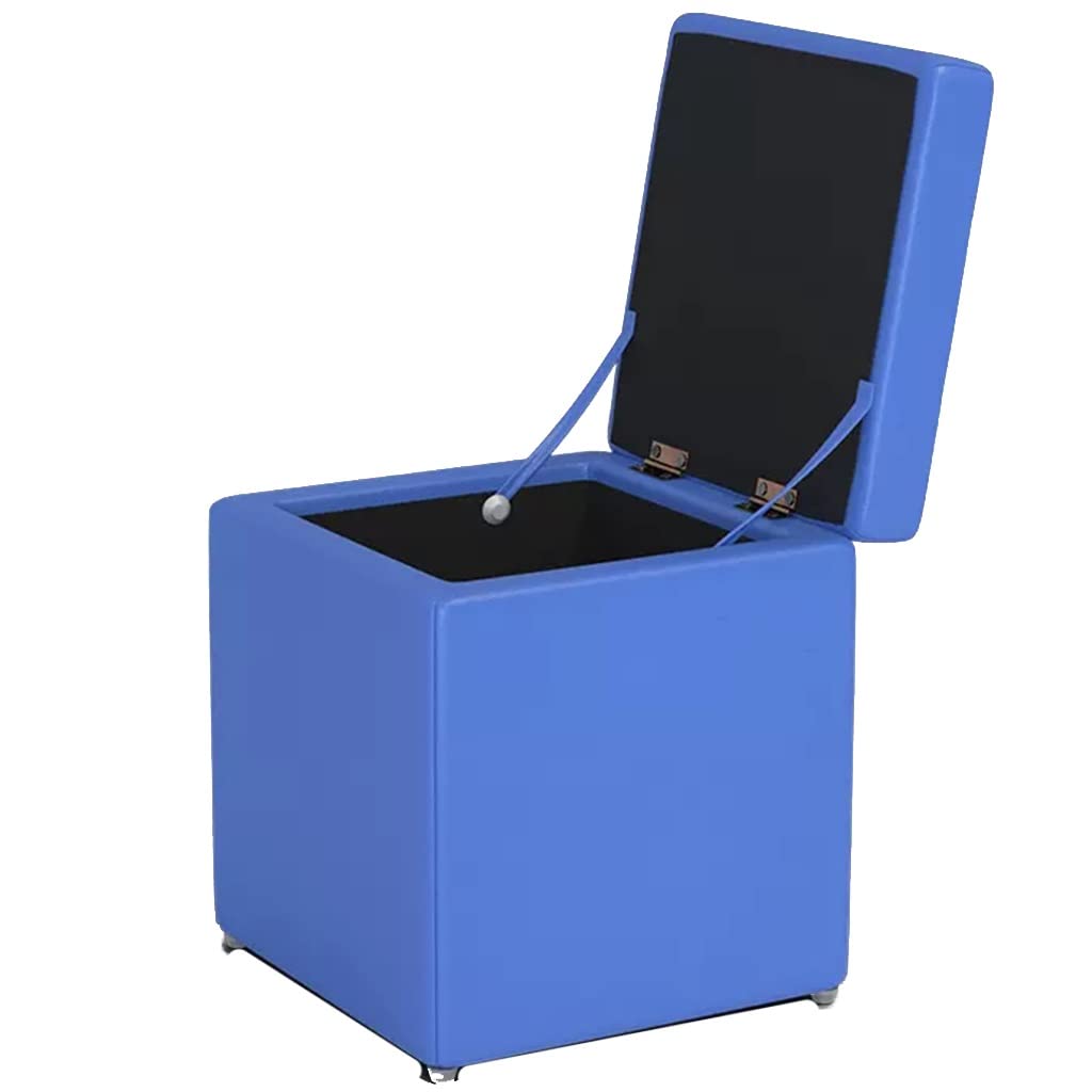 Coffre de rangement et tabouret court en cuir bleu de salon
