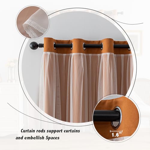 Image of Anytime Double Layer Blackout Curtains 2 Panels,52Wx95L,Orange | Sheer And Fabric Window Drapes Grommet Top Solid Color Bedroom Living Room Home Decor