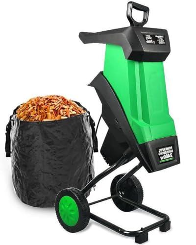 Trituradora de madera eléctrica de 2500 W, trituradora de jardín de diámetro máximo de 35 mm, trituradora de ramas de árboles y hojas, incluye bolsa recolectora de 50 l, trituradora de jardín,Green