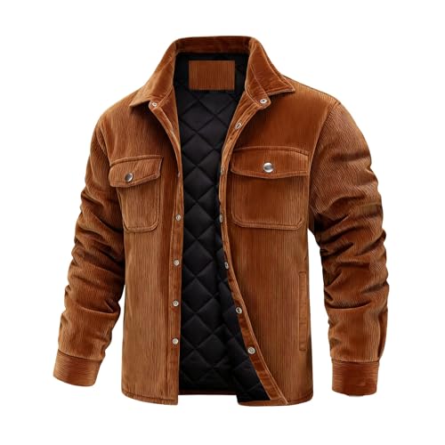 Slxbear Veste en velours côtelé léger et confortable pour homme - Manteaux boutonnés - Style décontracté vintage à manches longues - Coupe-vent - Pour...