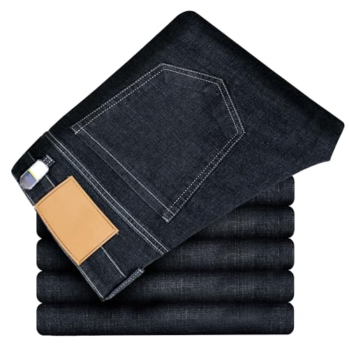 Men's Classic Relaxed Fit Jean Lightweight Straight Leg Washed Denim Jeans Retro Distressed Loose Fit Jean Pants (8601Black,34)